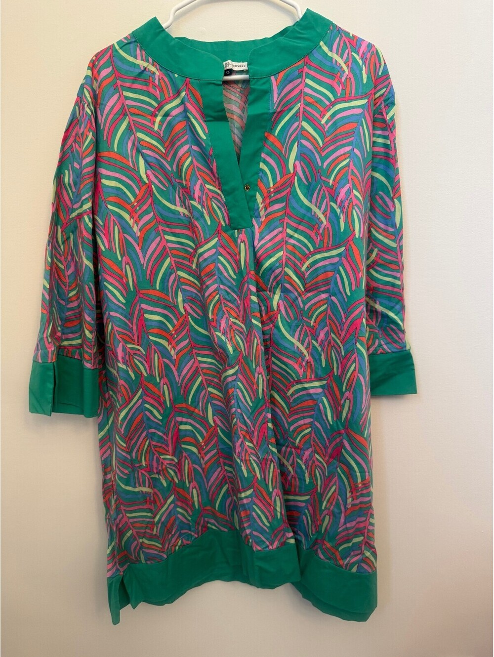 Michelle McDowell XL Colorful Patterned Tunic Dress with Green Trim